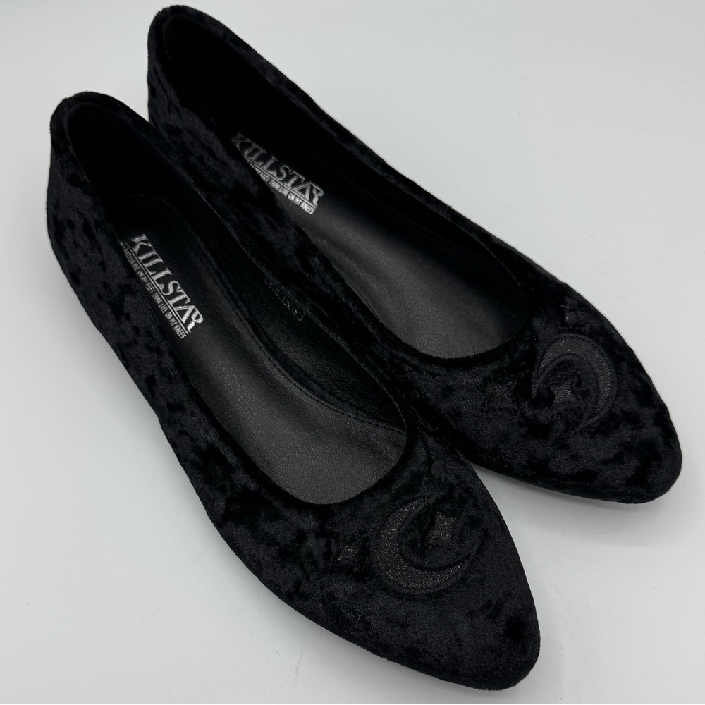 Killstar Black Velvet Pointed Ballet Flats